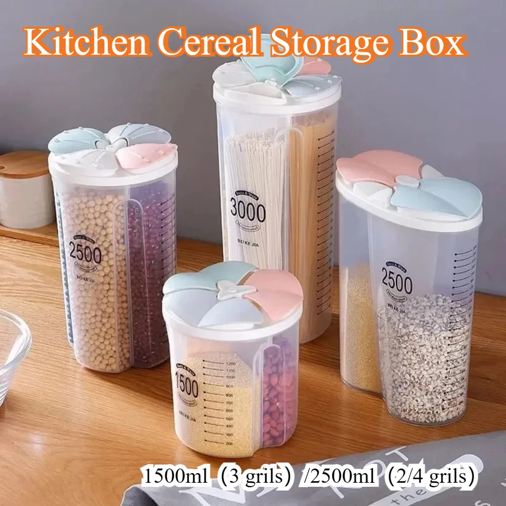 

1500/2500ml Cereal Storage Box Transparent Cereal Rice Grain Dispenser Organizer Kitchen Container Moisture-Proof Sealed Cans