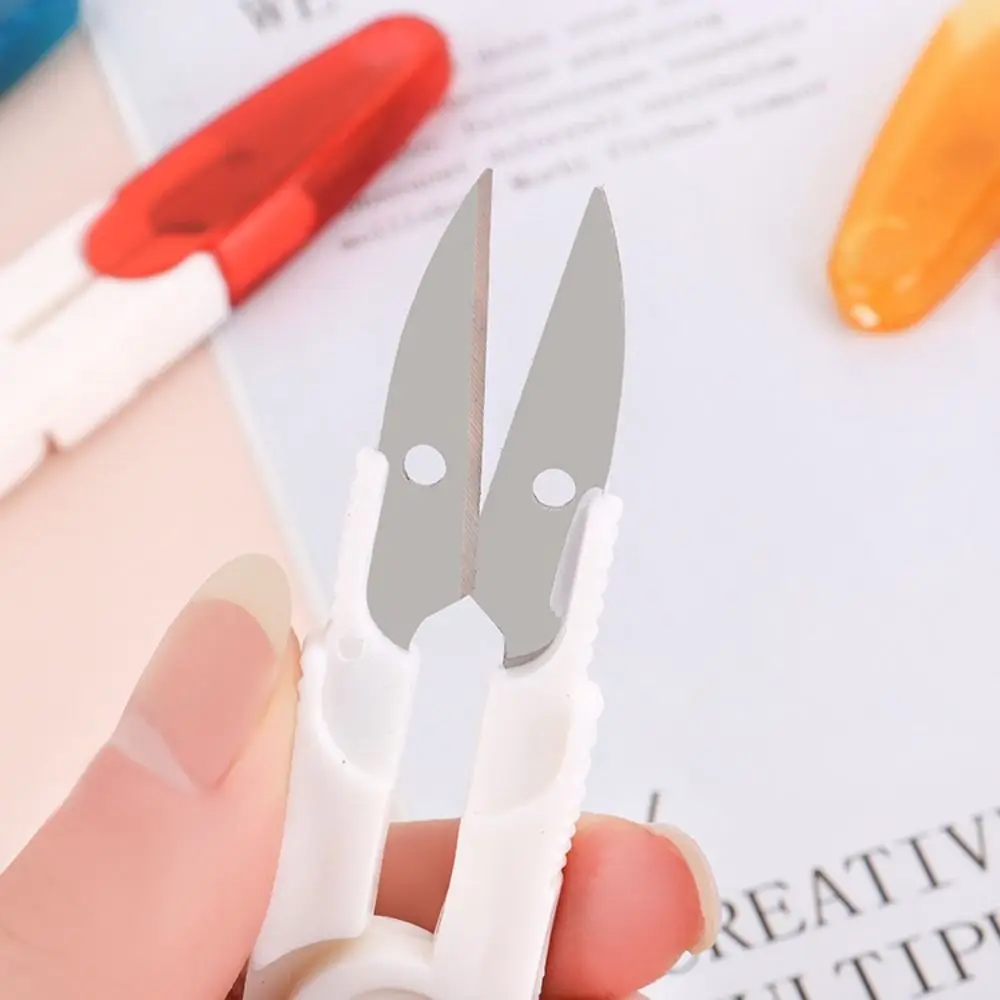 4PCS New Plastic Metal Fishing Line Scissors U-shaped With Cover Sewing Scissors 5 Colors Sharp Sewing Tackle Household Office