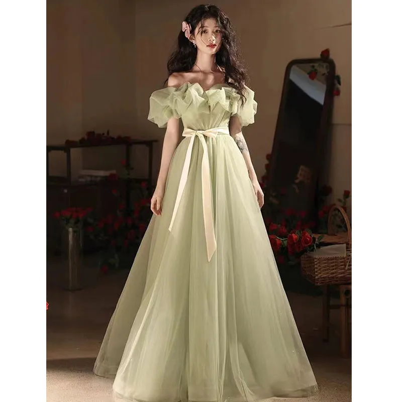2025 Primavera/Novedad de verano vestido de noche de princesa, nuevo vestido de noche de ceremonia para adultos para el día del estudiante de estilo de hadas, vestido largo con un cuello