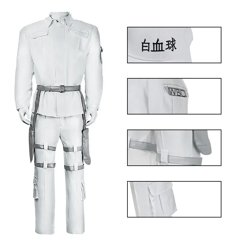 Anime Cells at Work! Neutrophil Uniform Hataraku Saibou White Blood Cell Cosplay Costume wig Coat Pants Belt Hat Golves Set