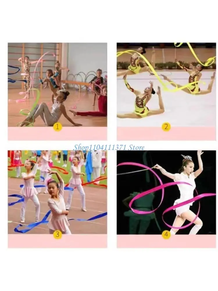 P9FC 2Meters Colorful Gym Ribbon with Twirling Rod, Ribbon Wand for Artistic Dancing Dance Ribbons Gymnastics Ribbon for Kids