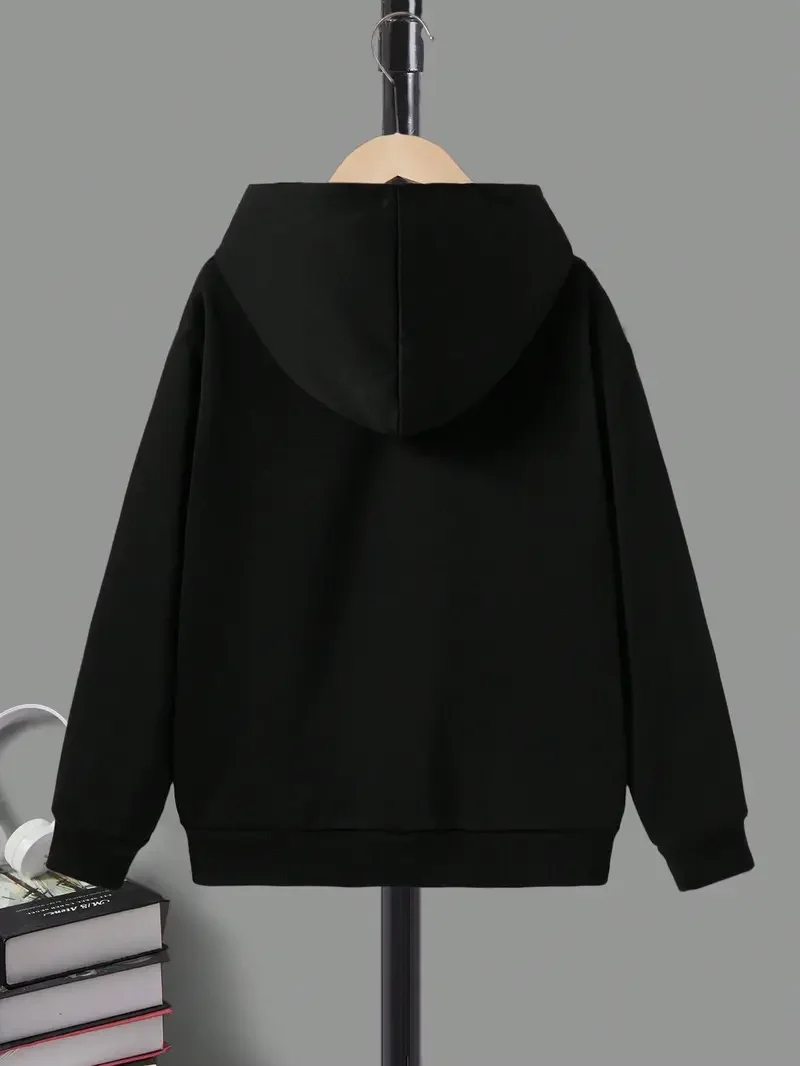 سترة خريفية كاجوال وعصرية بغطاء للرأس مطبوعة بأحرف للأولاد #2