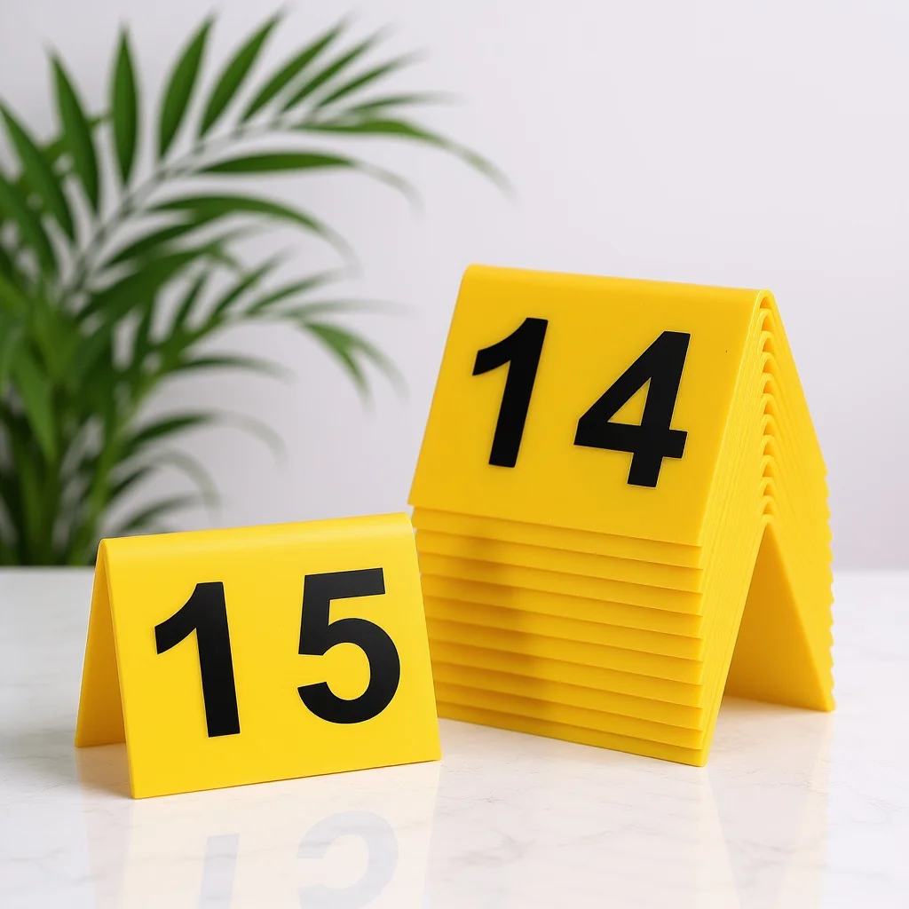 

15Pcs Restaurant Table Numbers Clear Black Lettering on Yellow Background Easy Identify Multi-Use Evidence Marker Set