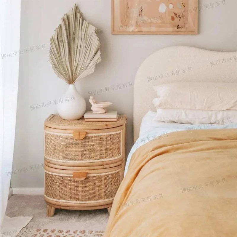 Square pier bedside table Japanese-style rattan simple locker handmade rattan small edge few ins bed and breakfast storage side