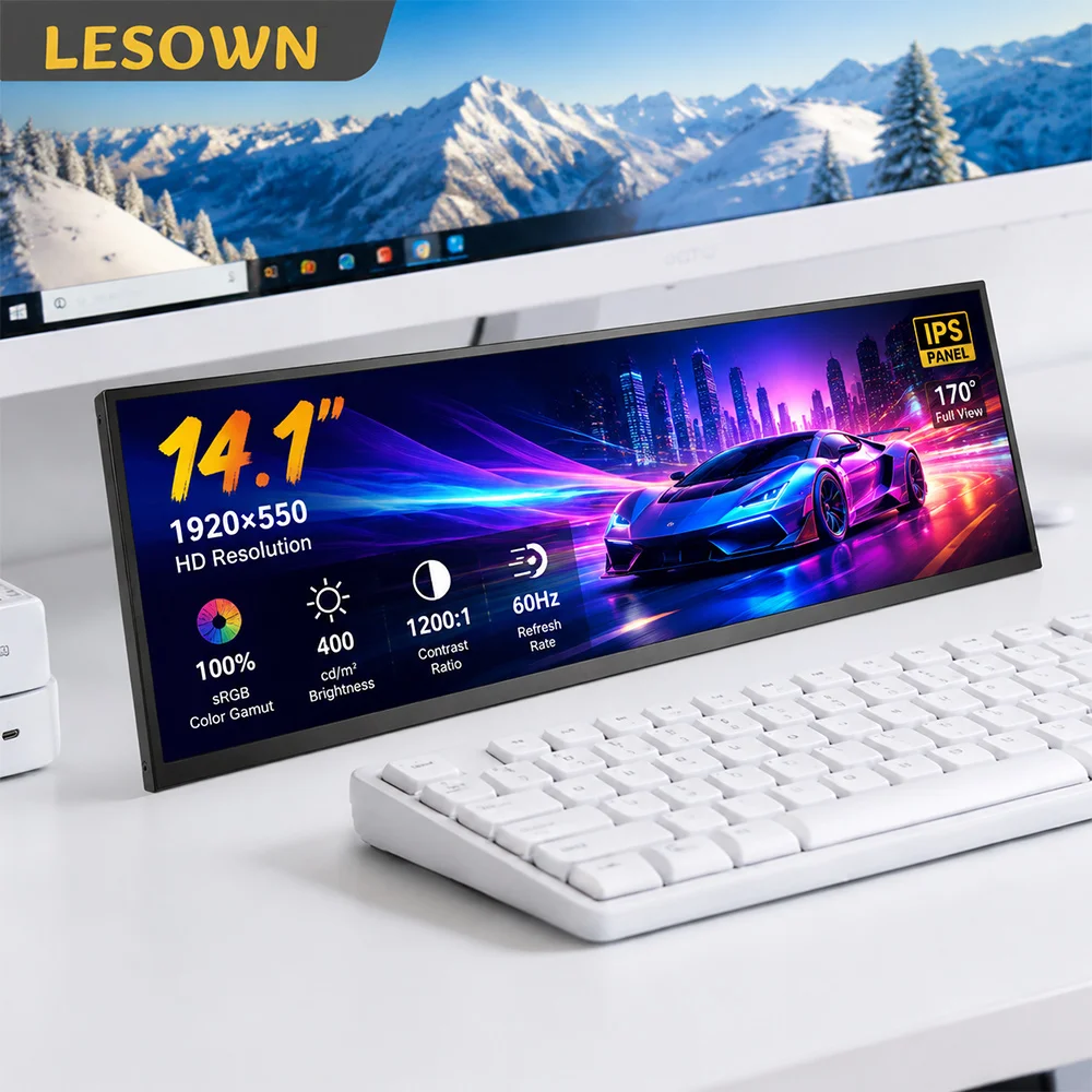 

LESOWN Professional 14.1" Dashboard 1920x550 16:4 miniHDMI/Type-C for Advanced PC Monitoring Touch/NO Touch