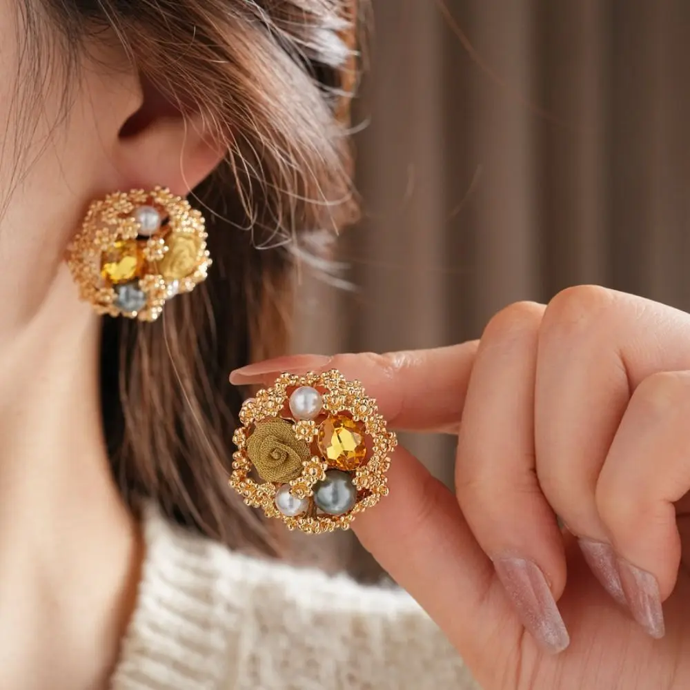 أنيقة رائعة خمر أقراط اللؤلؤ خمر سحر جارلاند أقراط حجر الراين الأذن مجوهرات قرط صغير زهري النساء #2