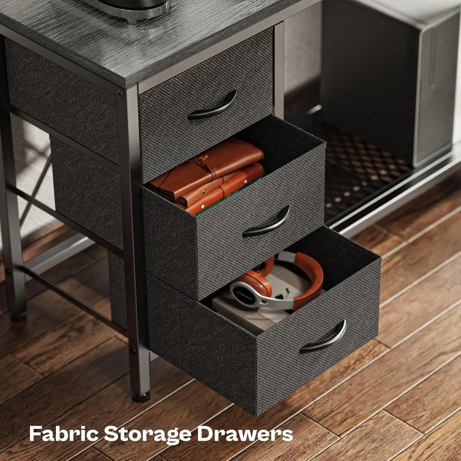 Reversible L Shaped Computer Desk with Drawers,LED Lights and Power Outlets,Storage Shelves,Monitor Stand,for Home & Office