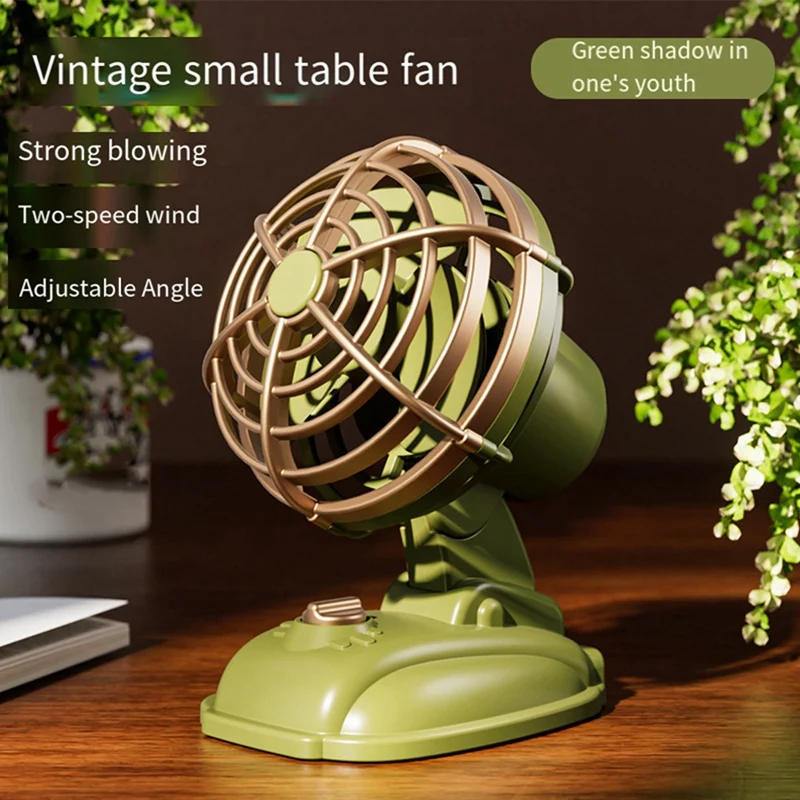 Retro Mini Desktop Fan 400Mah USB Rechargeable Desk Outdoor Desk Fan Portable Desktop Fan