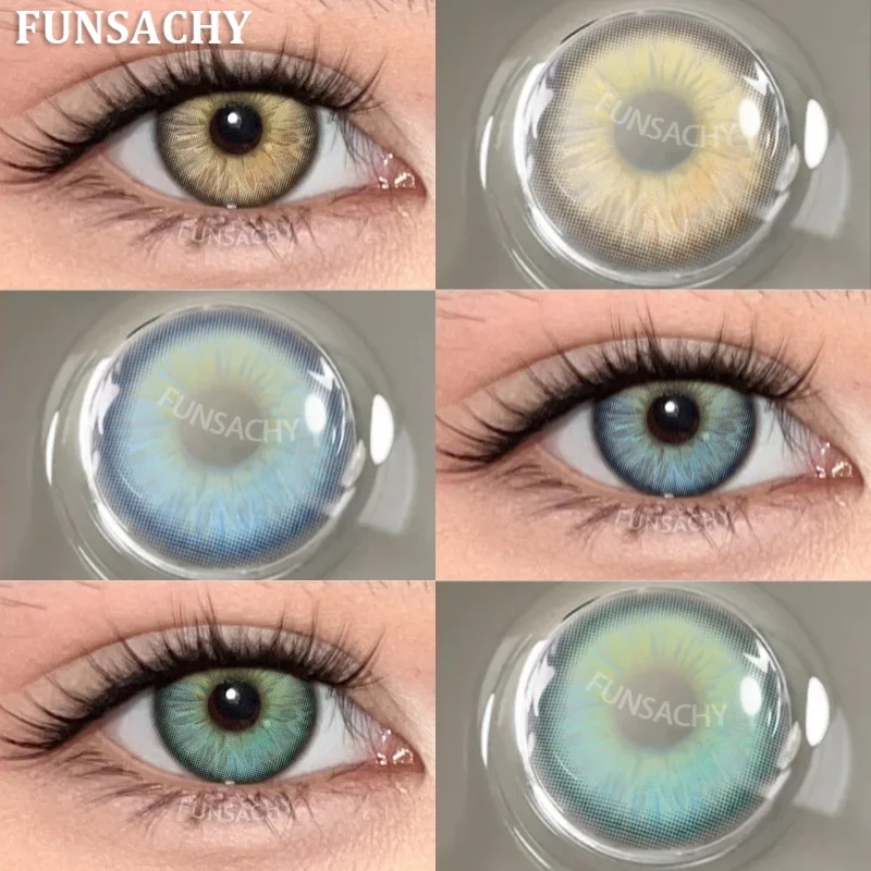 FUNSACHY 1 Paar neue farbige Kontaktlinsen für Augen, schöne Pupille, modische blaue weiche Linsen, graue natürliche Kontaktlinsen, jährliche Kosmetik