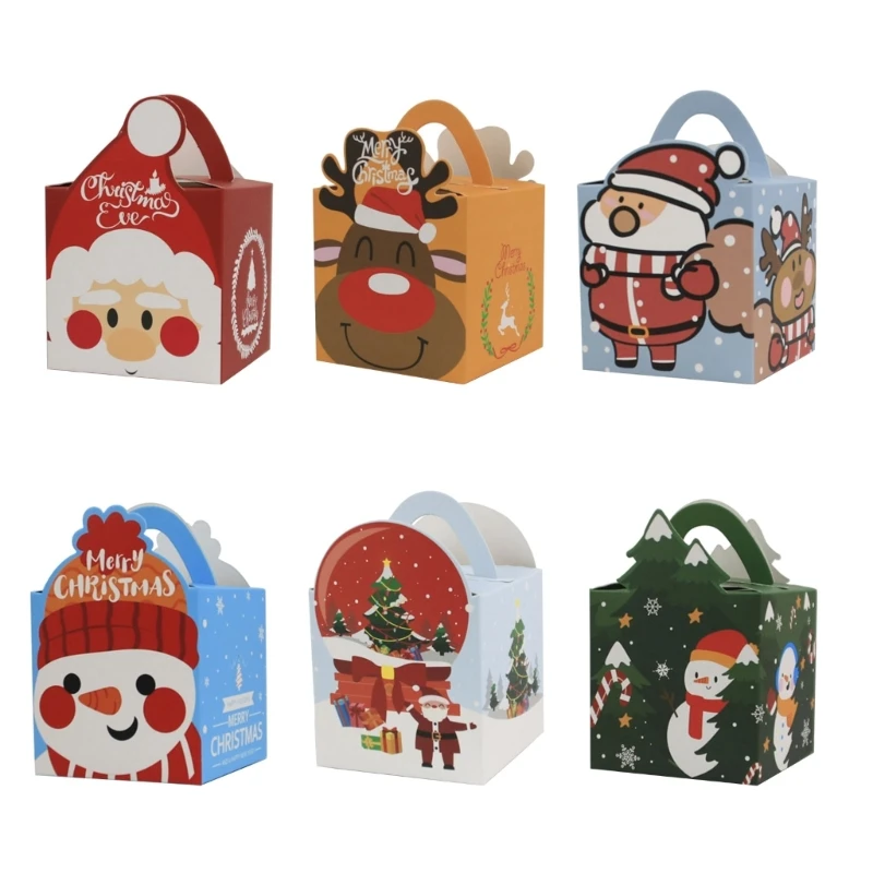 Upgraded Christmas Kraft Goody Gift Boxes 6-Piece  Party Paper Treat Candy Boxes for Christmas Favor Colored Box