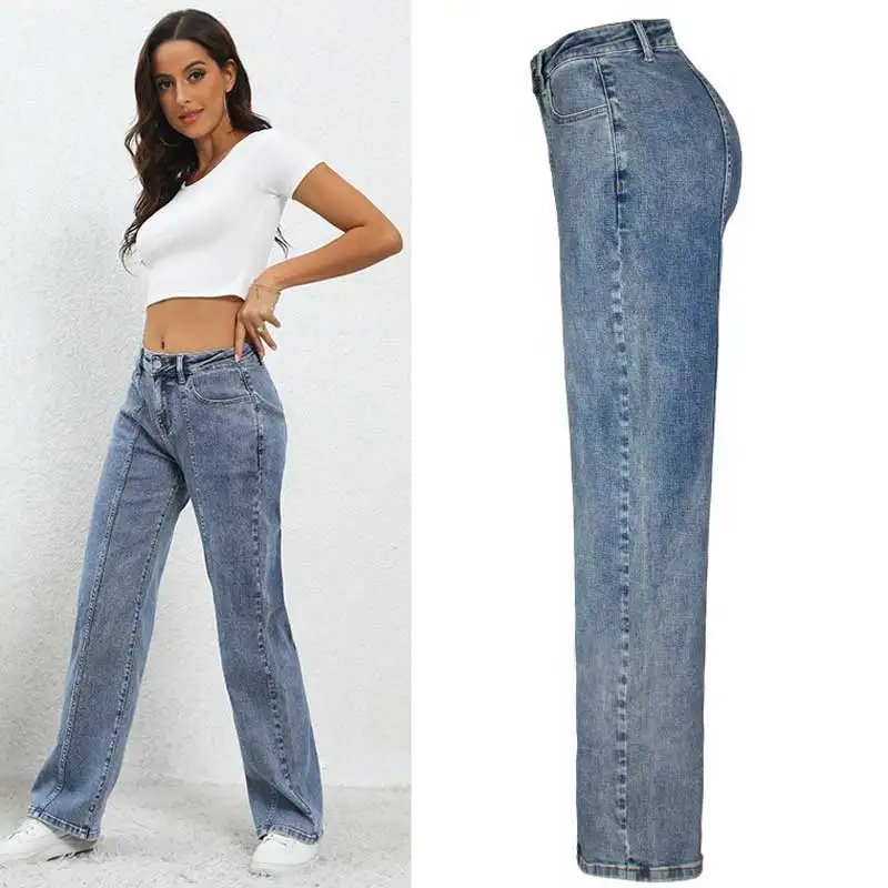 Wide Leg Blue Denim Ladies Jeans Wide Leg Denim Jeans wide leg pants women