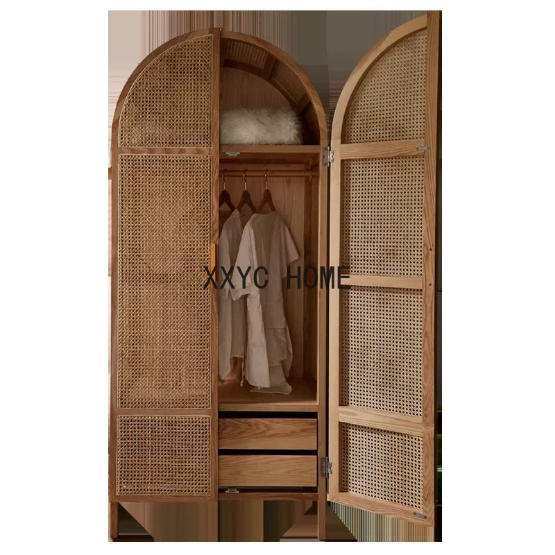 Изделие можно настроить.INS, простой художественный шкаф из ротанга, современный простой шкаф с каркасом из цельного дерева, скандинавская кровать и