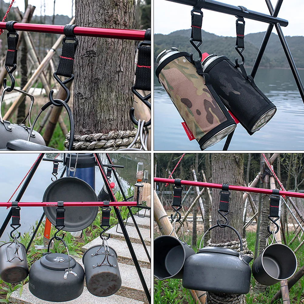 

5pcs Camping Hooks Movable Storage Hook For 18Mm-20Mm Pipes Heavy Duty Nylon Strap Outdoor Camping Gear Hanger Hiking Organizer