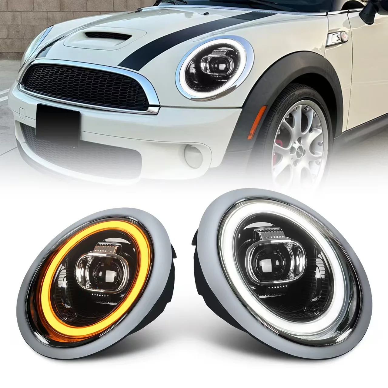 Front Light For BMW Mini Cooper R50 R52 R53 LED Headlight Assembly 2001-2007 Upgrade DRL Amber Turn Signal Car Headlamp