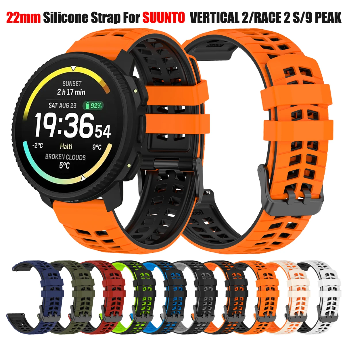 22mm Sport Silicone Strap For SUUNTO VERTICAL 2/RACE 2 S/OCEAN/5 9 PEAK Smartwatch Band For Garmin Breathable Bracelet Wristband