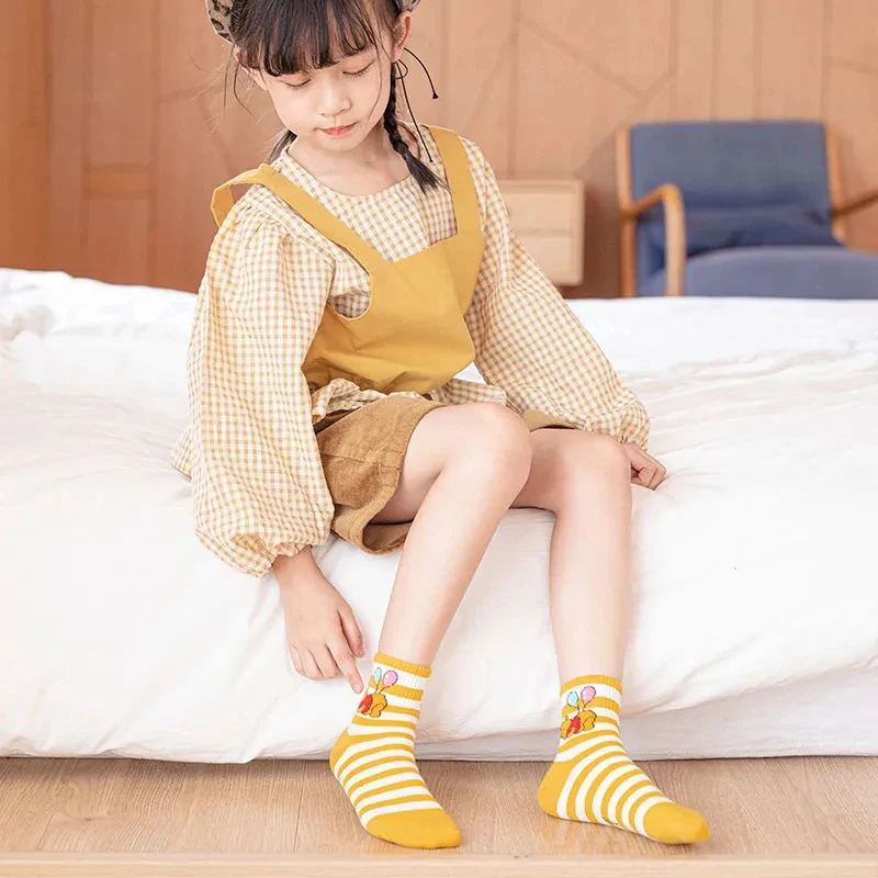 Disney Pooh Bear Children Cotton Socks Cartoon Anime Figures Winnie Cute Fashion Breathable Medium Sock Winter Warmth Kids Gifts