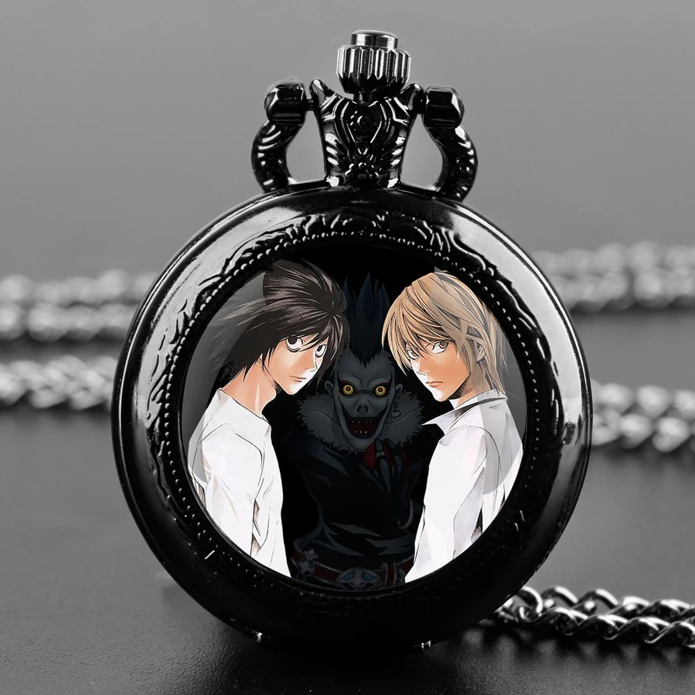 Death Note Design Montre de Poche à Quartz pour Homme et Femme, Verre avant, Cadran Numérique Arabe Durable, Cadeaux Créatifs