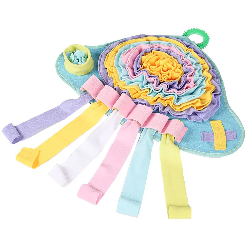 Pet toys for dogs, including jellyfish-shaped sniffing pads, puzzle toys, stress-relief toys, chew toys, and interactive toys