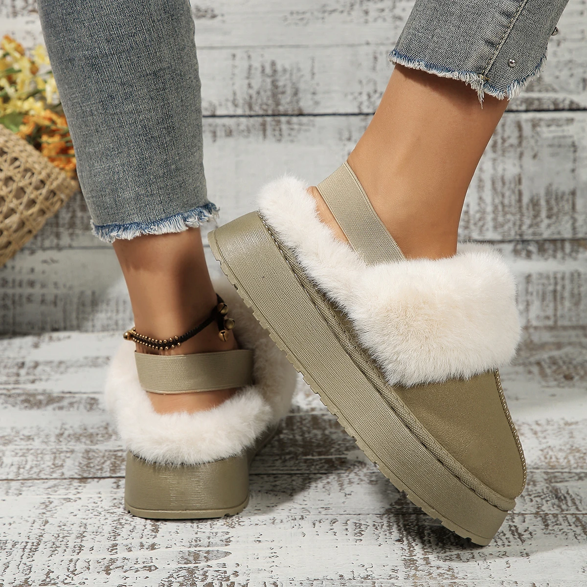 Slippers women wear the new winter fur one thick-soled Baotou wool slippers plus suede boots cotton shoes