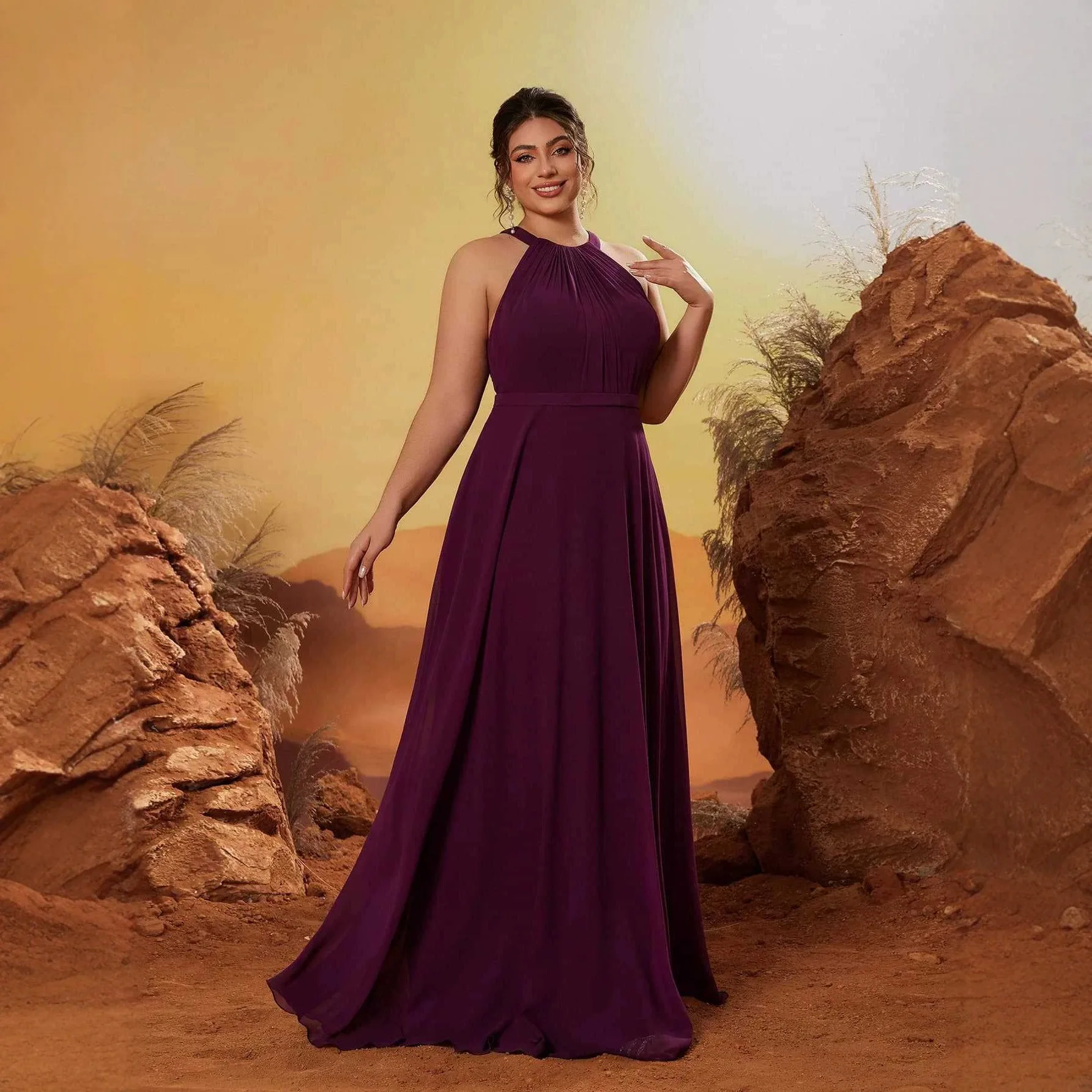 Sexy Halter Neck Sleeveless Dress, Evening Gown For Parties And Performances, High-end Purple Wedding Bridesmaid Dress Y2k Y2K
