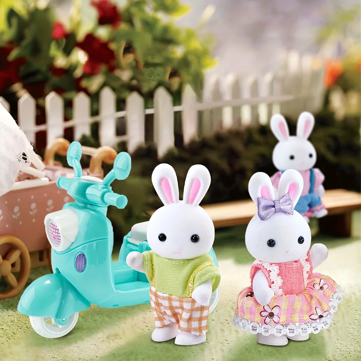 Juego de muebles en miniatura para casa de muñecas, Mini casa de juguete familiar de conejos, juego con diversos escenas, accesorios, regalos de cumpleaños, 4 Uds.