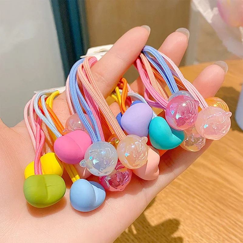 5pcs/set Candy Color Elastic Weaving Bobbles Hair Tie Rope Kawaii Rubber Hair Bands Headband for Children Girls Kids Accessories