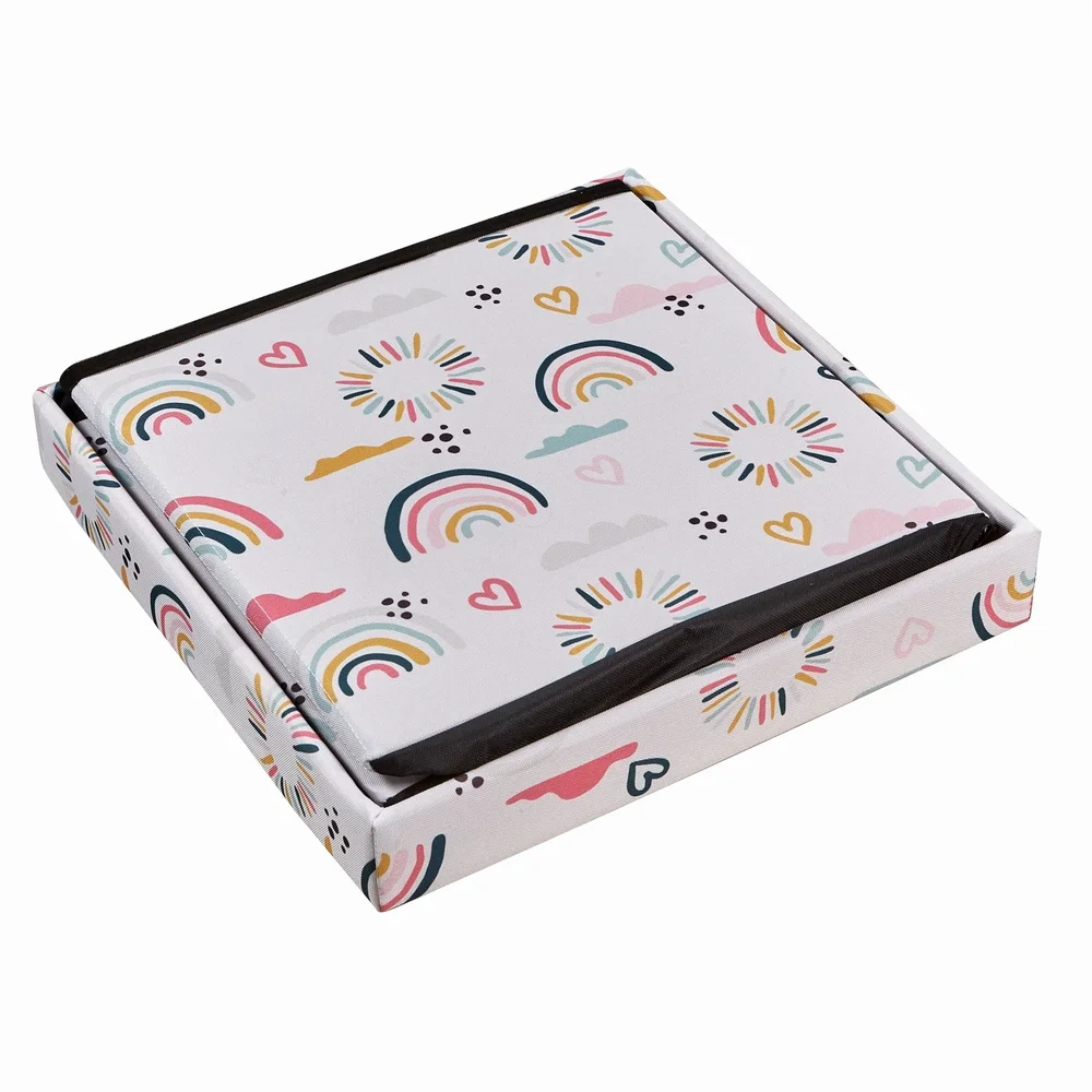 Foldable Collapsible Toy Storage Bin Rainbow Heart Design Kids Room Organizer Multi-Color Cube Storage Chest Clutter Management