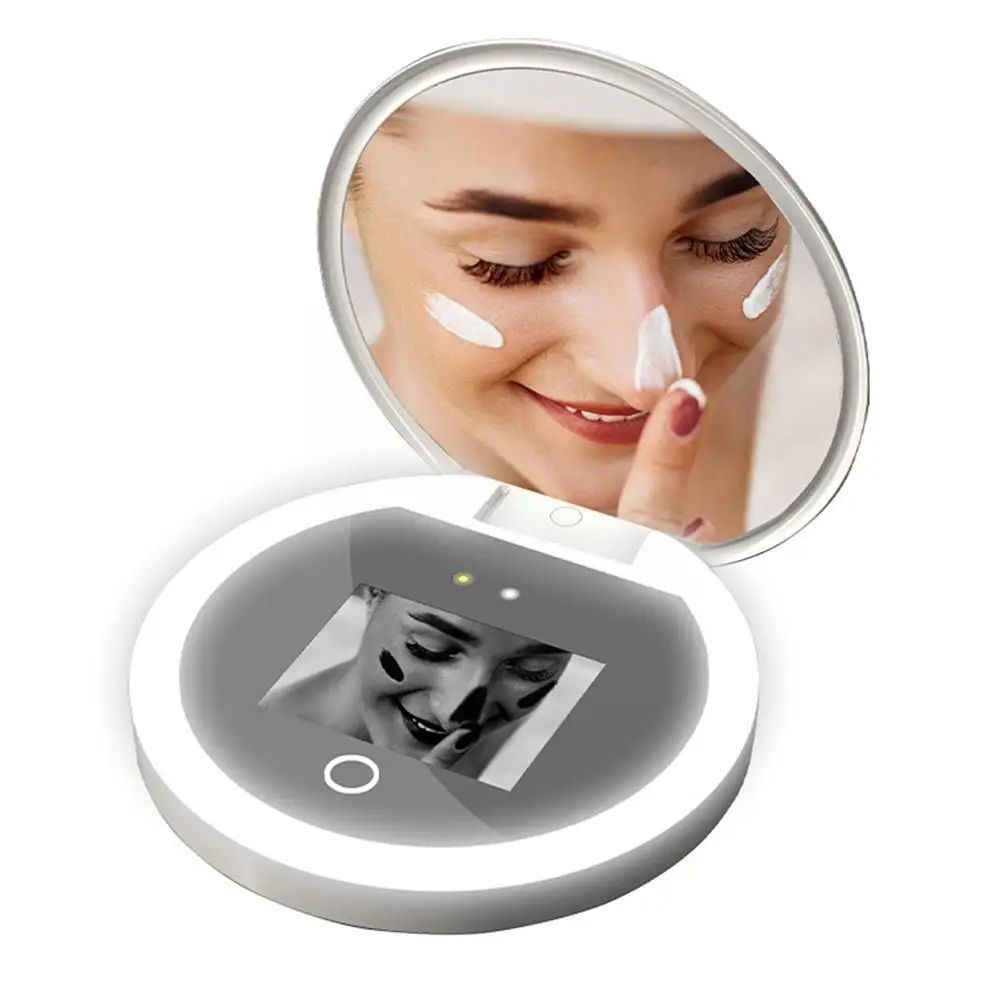 

Travel Compact Mirror With UV Camera For Sunscreen Test Handheld LED Beauty Makeup Mirror Facial Examination Testing Magnif M3H8