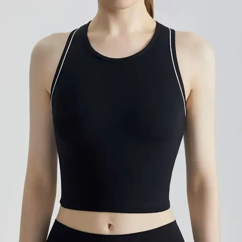 Women's Black Sleeveless Sports Tank Top Slim Fit Racerback Crop Top Yoga Gym Workout Casual Basic Vest