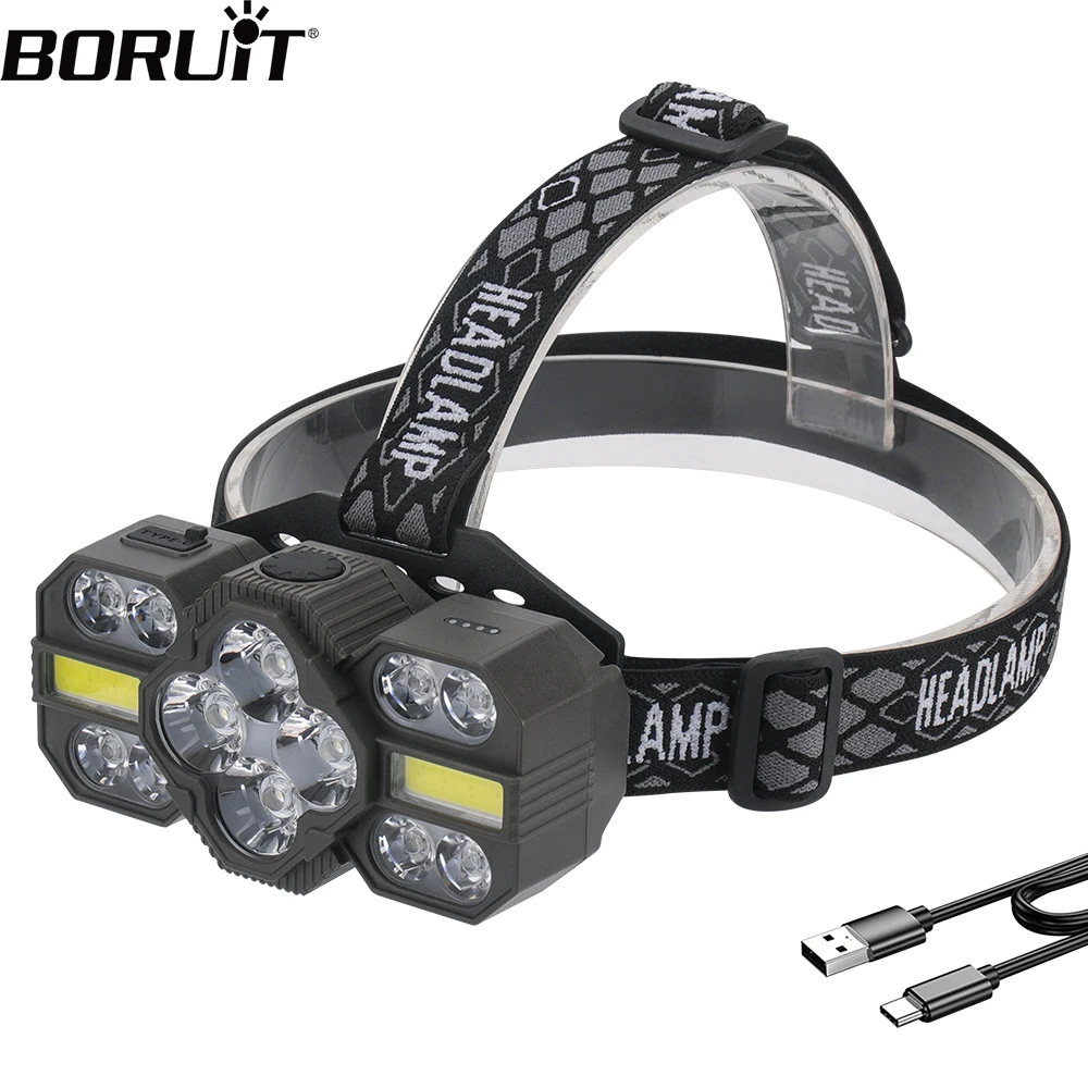 

BORUiT 1800LM Powerful LED Headlamp Type-C Rechargeable Headlight Red Light Head Torch Waterproof Fishing Running Lantern