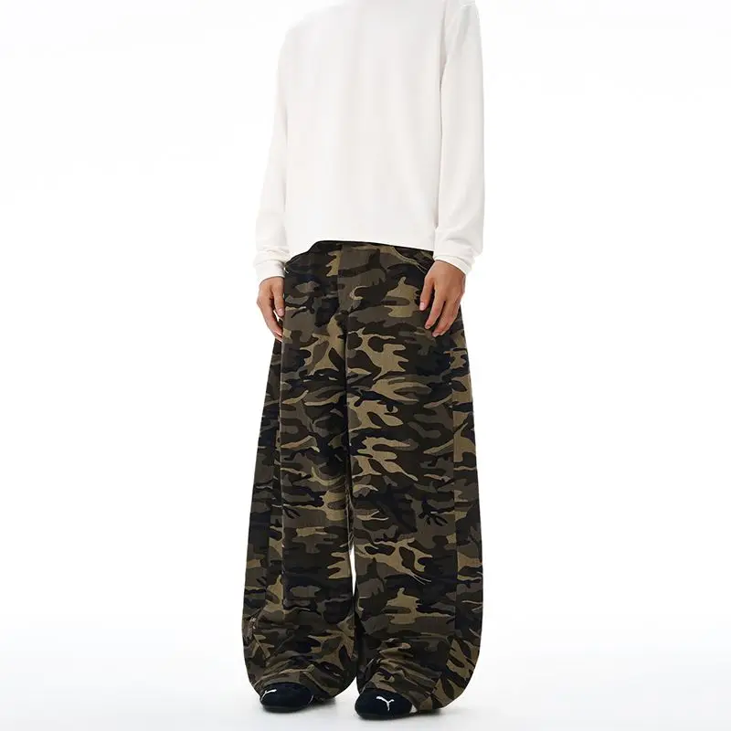 Autumn And Winter American High Street Retro Wide Leg Camouflage Casual Pants For Men And Women Straight Leg Long Pants Trendy