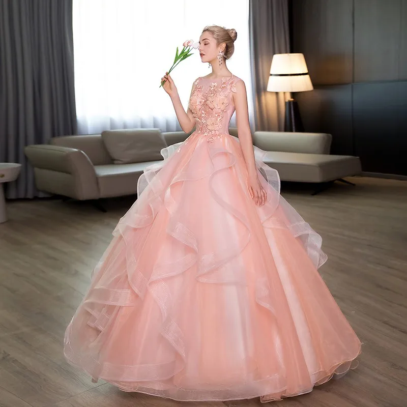 Vestido de quinceañera rosa claro sin mangas, Vestido de baile largo hasta el suelo, clásico, elegante, apliques, Vestido de talla grande