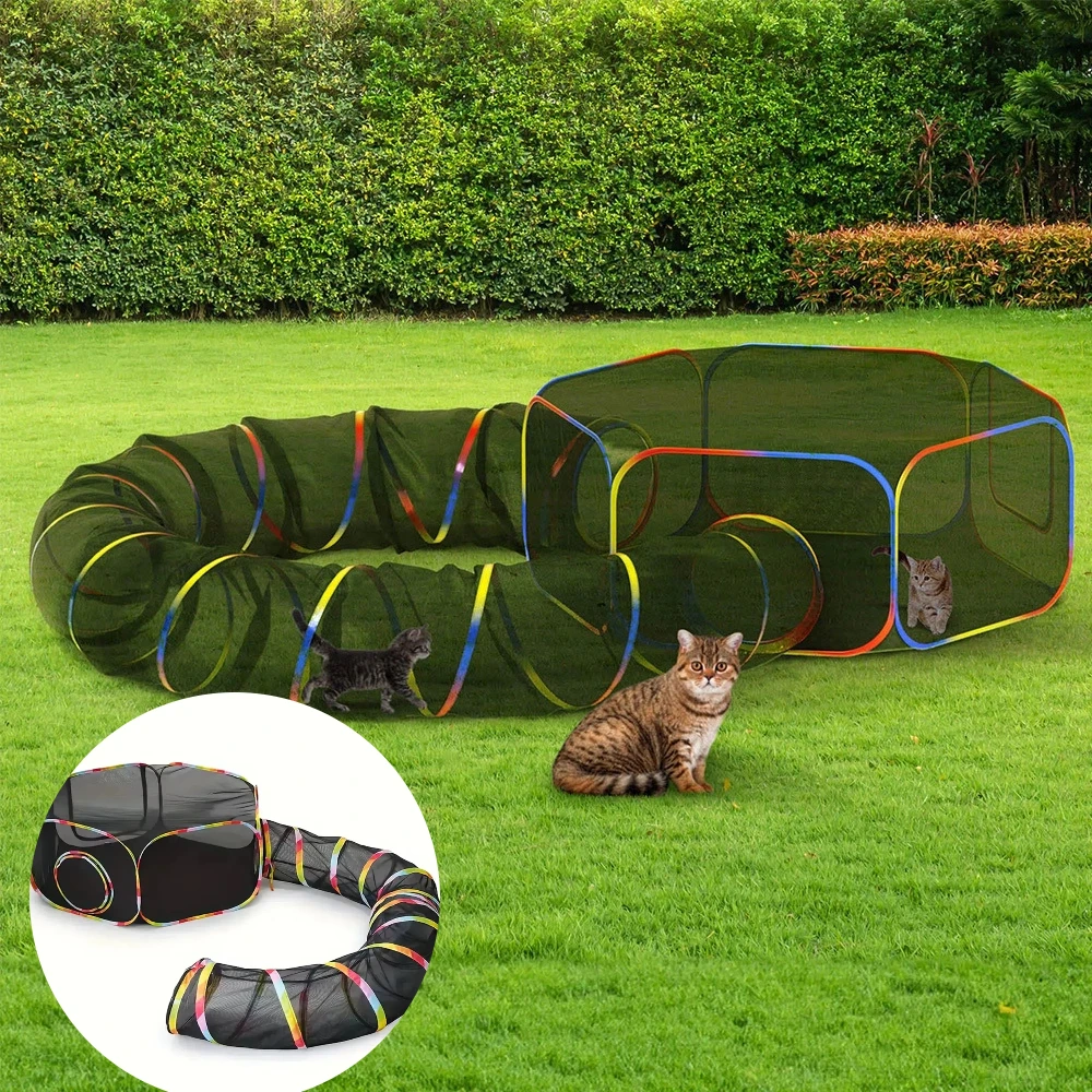 

Радужный внешний дом для домашних кошек, игровая площадка, портативная складная палатка, туннель, приятный для маленьких животных дизайн для играющих кошек