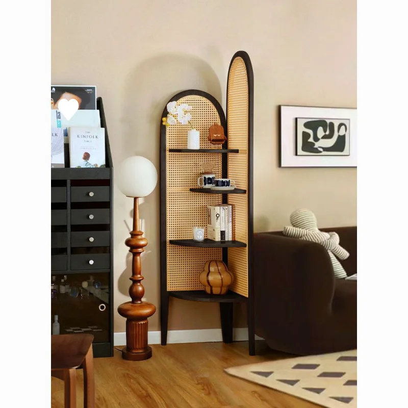 Solid wood corner rack corner cabinet triangular cabinet wall living room bedroom balcony shelf bookshelf flower stand Chinese r