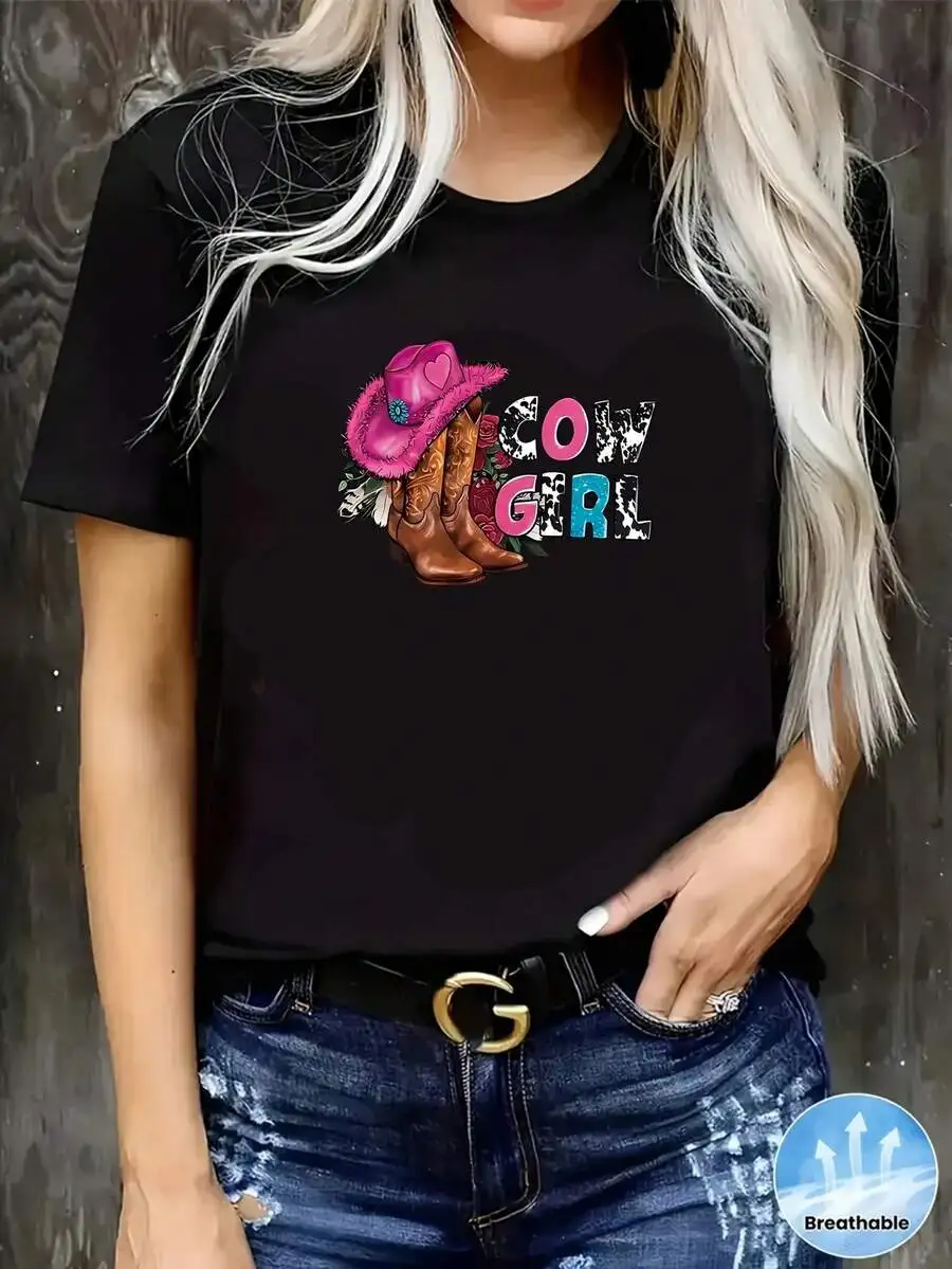 

Cowgirl Printed T-Shirt For Women | Casual Crew Neck Regular Fit Summer