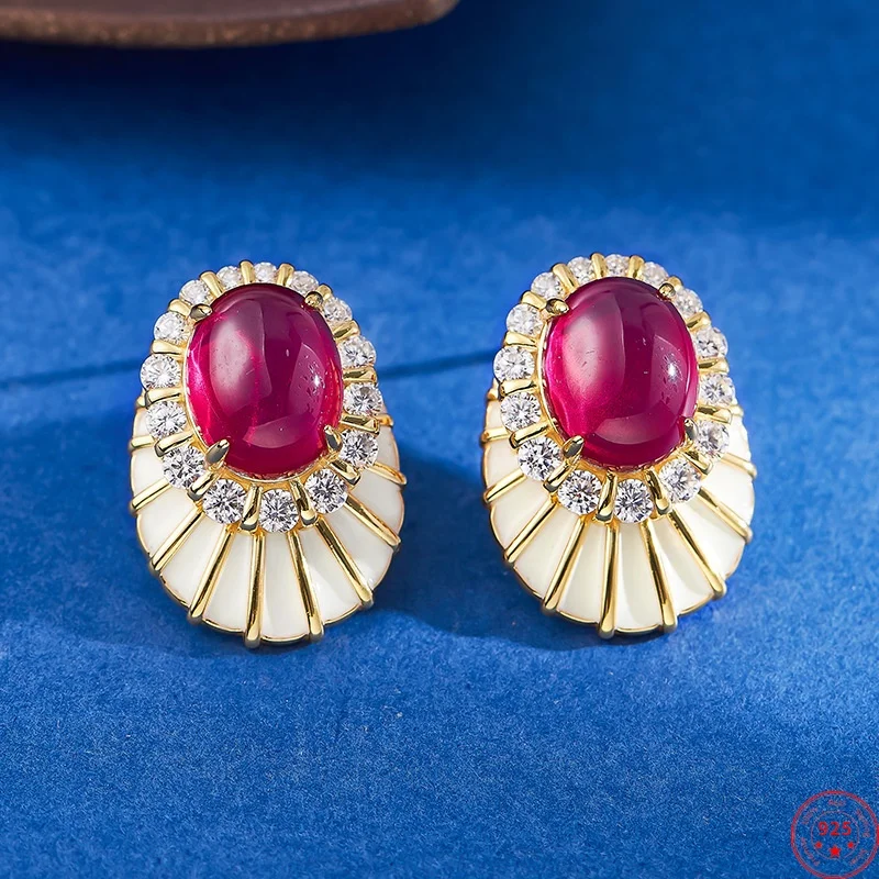 

Серьги-гвоздики из стерлингового серебра S925 для женщин, эмалированные позолоченные полосатые узоры, красный корунд, циркон, серьги-гвоздики, ювелирные изделия, оптовая продажа