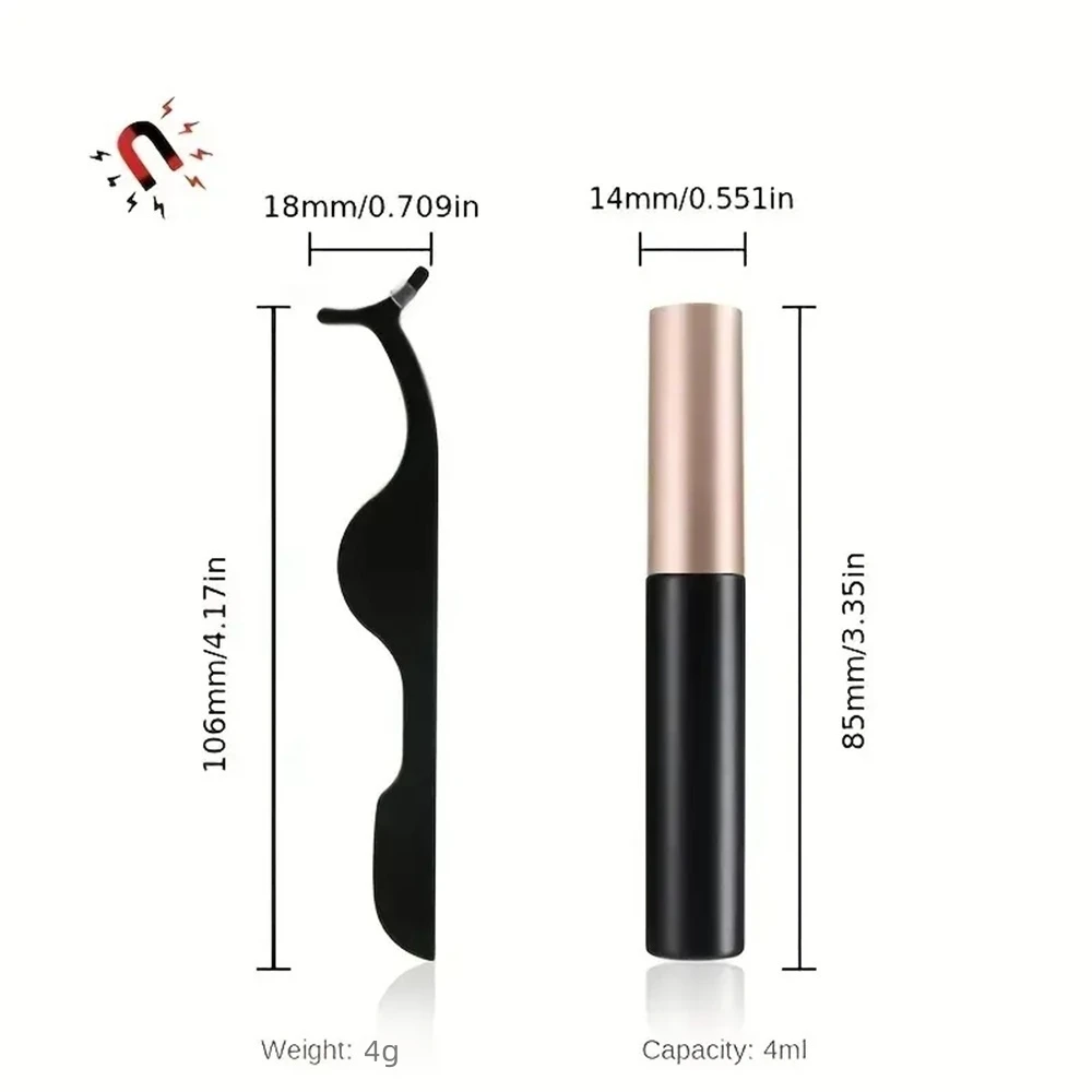 3 pares de pestañas postizas magnéticas, pestañas de uso repetido, delineador de ojos líquido resistente al agua con pinza de maquillaje