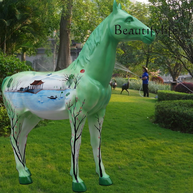 Grp Sculpture Painted Big Horse Garden Amusement Park Decoration Big Horse Decoration Resin Art