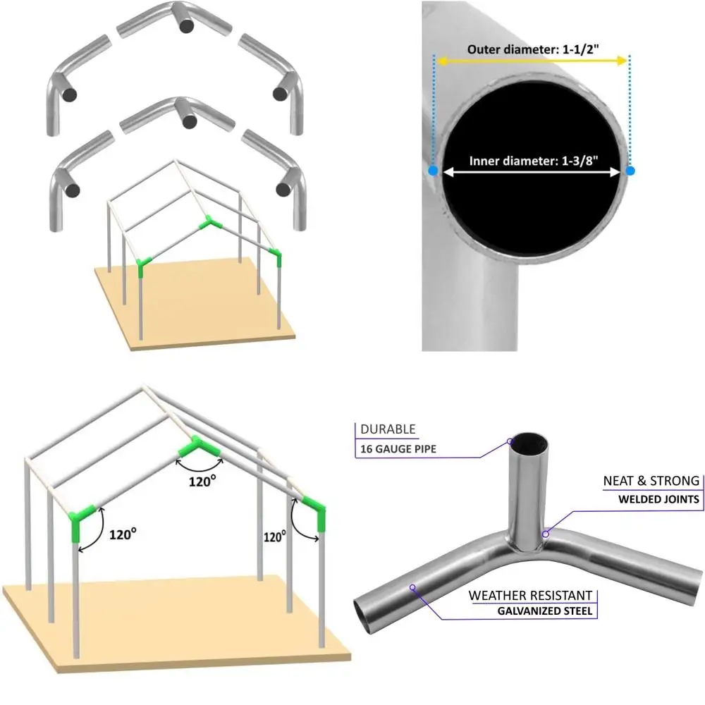 

Galvanized 3-Way High Peak Carport Connectors Set for 6, 9, 12, 15 Leg Shelter Deck Shed Frames, 6-Pack