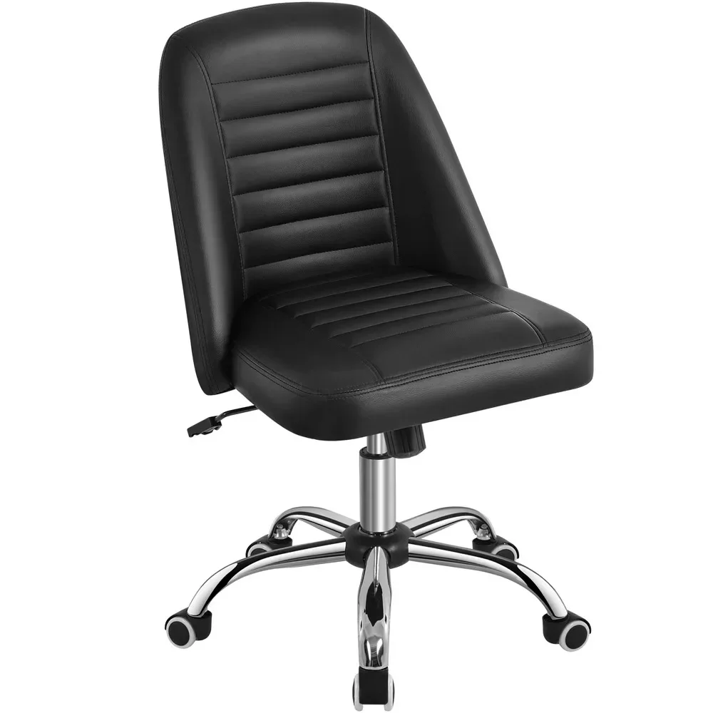 

Modern Tufted Faux Leather Armless Desk Chair for Home Office Black Furniture Computer Armchair Chairs Gaming Cheap