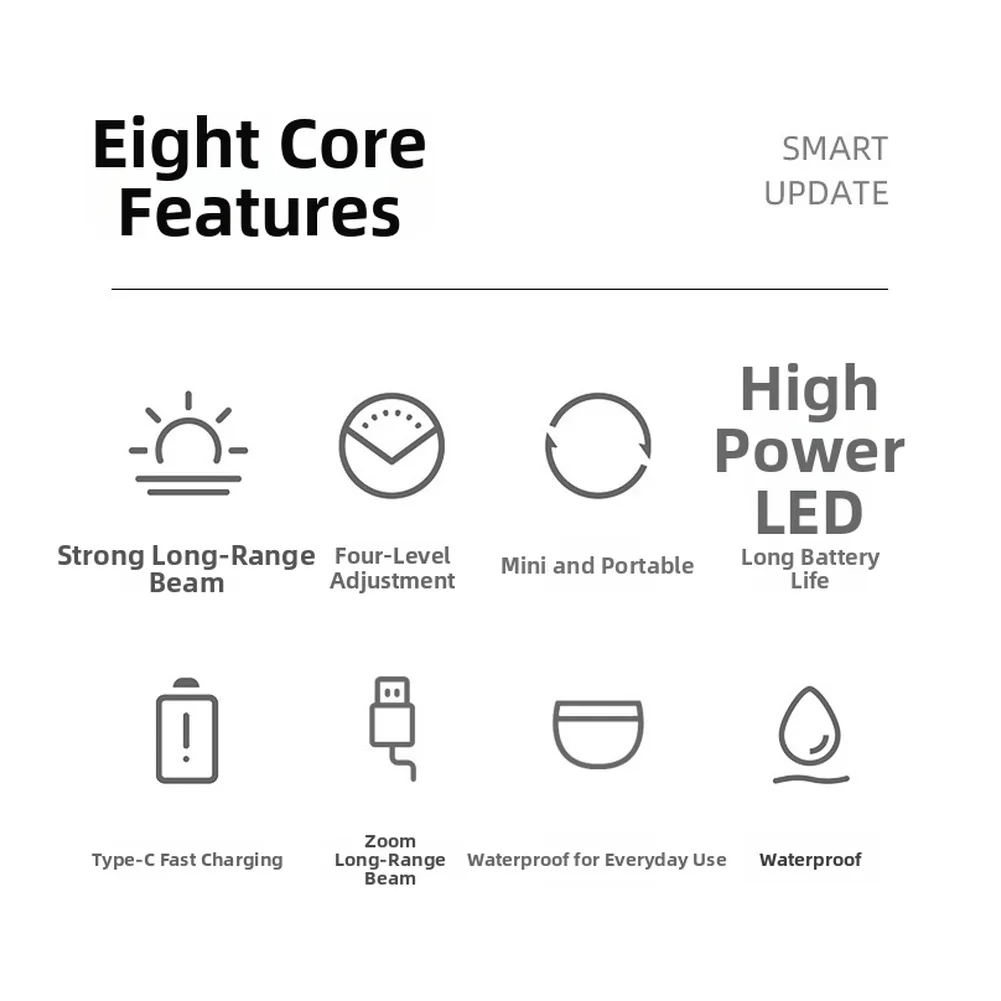 High Performance White Beam Flashlight 500m Range with Mechanical Zoom Function Four Lighting Modes Including SOS