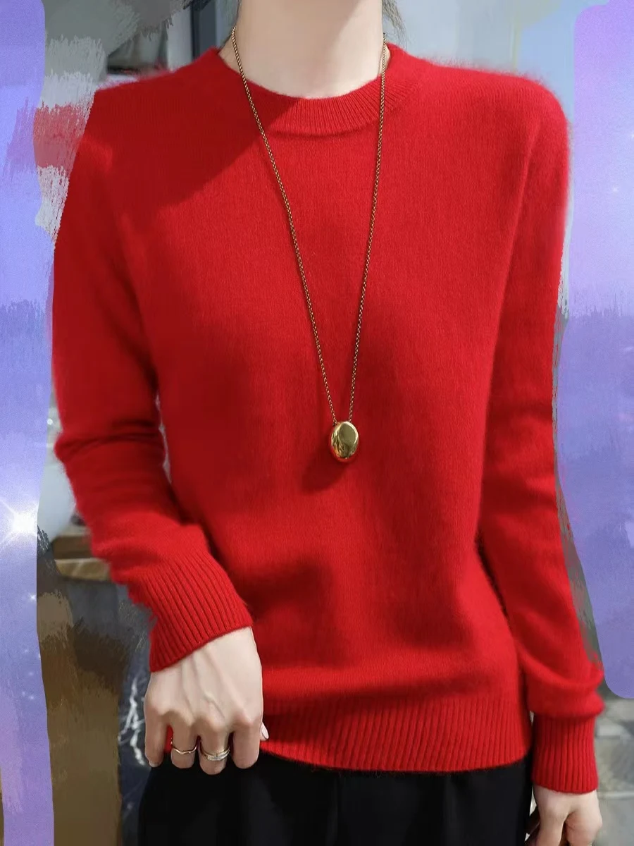 

Aliselect женский свитер с длинными рукавами и круглым вырезом, мягкий пуловер из 100% норки, кашемира, повседневный нижний трикотаж, женская одежда, базовые топы