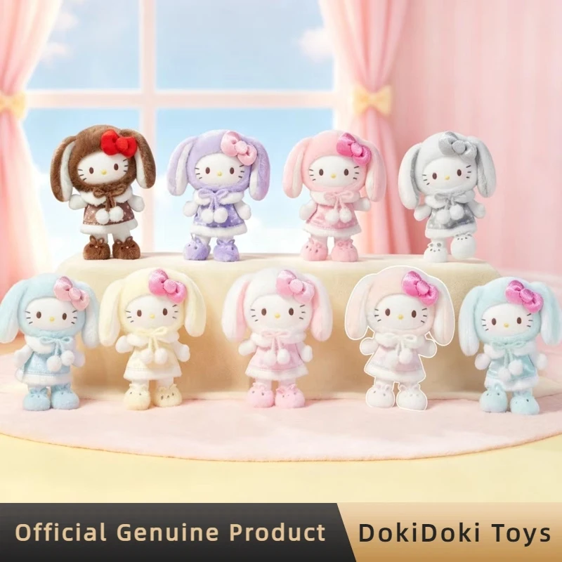 Genuine Hellokitty Lop Ear Bunny Series Blind Box Cute Plush Pendant Ornament Fluffy Figure Doll Decoration Toy Gift For Women