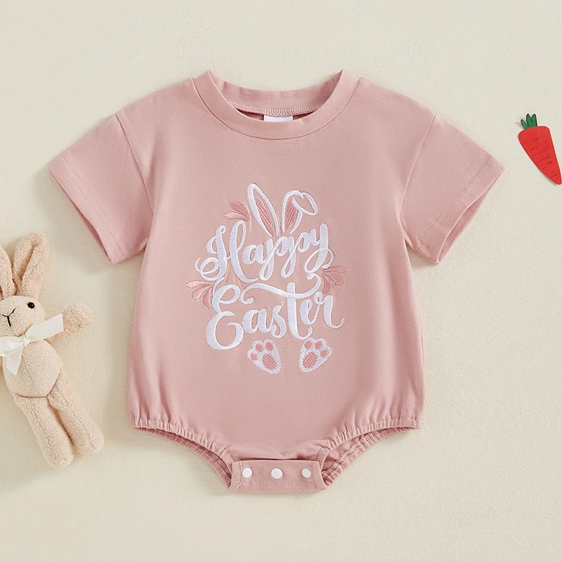 First Easter Baby Girl Outfit Newborn Infant Bunny 1Piece Short Sleeve Bubble Romper 1Piece Rabbit Clothes