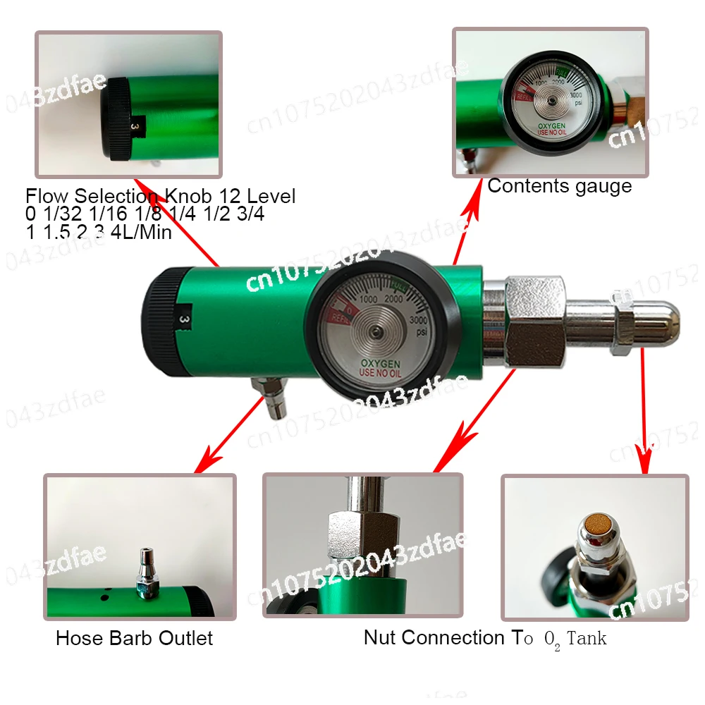 Flow Adjustable Pressure Valve CGA Standard Connections 540 and 870 Medical Oxygen Regulator