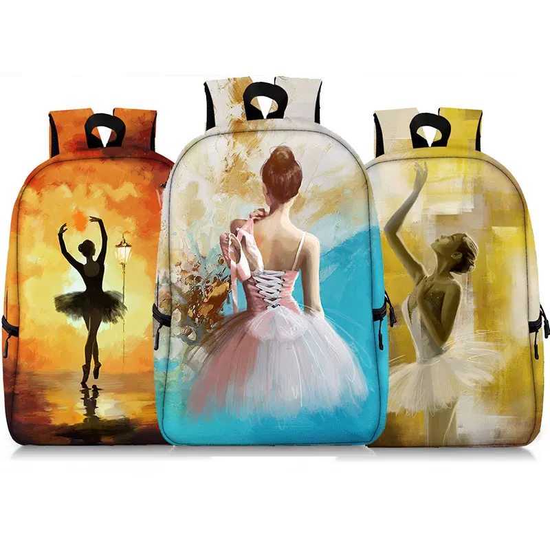 Gracefully Cartoon Ballet Dancer Print Backpack Women for Travel Students School Bags Fashion Large Capability Laptop Bookbag