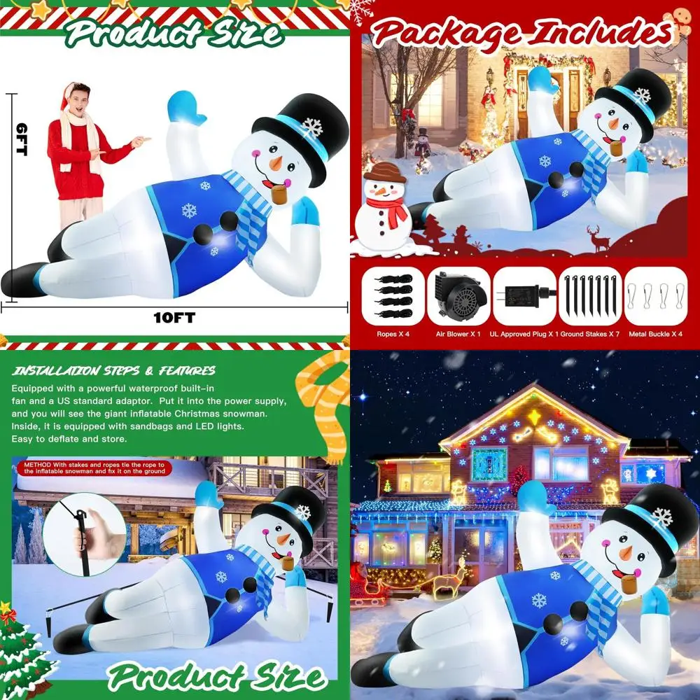 

Outdoor Christmas Inflatable Snowman Decorations with LED Lights for Lawn, Garden, and Holiday Parties