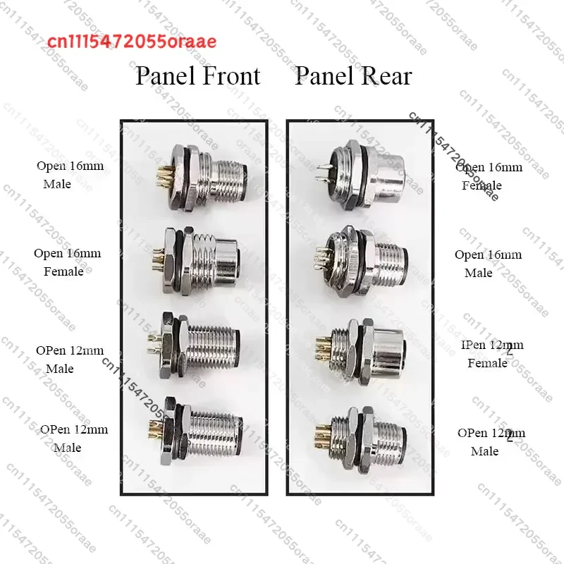 IP68 waterproof M12 4 5 8 12-pin cable connector male and female aviation socket with 20CM cable opening 12mm/16mm panel