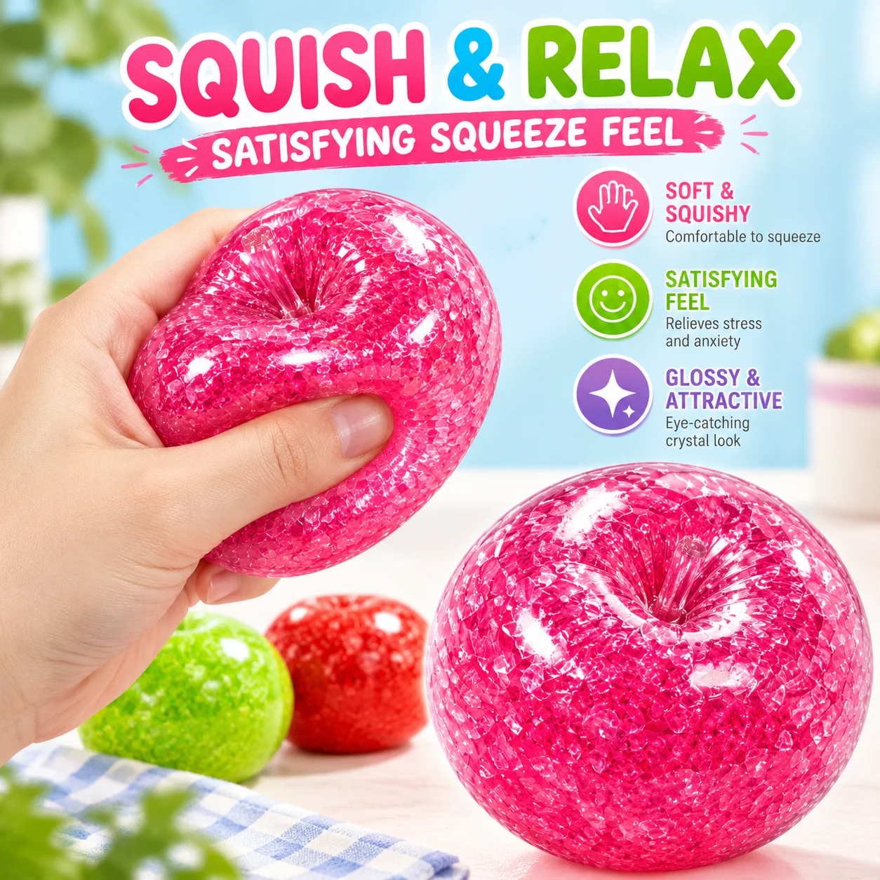 Realistic Apple Smoothie Squishy Toy Moldable Fruit Stress Relief Cute Jelly Feel Squeeze Pinch Venting Decompression