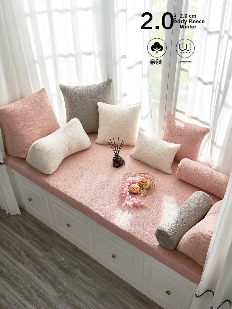 

Pink Plu Detachable Window Cuion Teddy Velvet High Densi Sponge Bedroom Tat Pad Modern mat Sle
